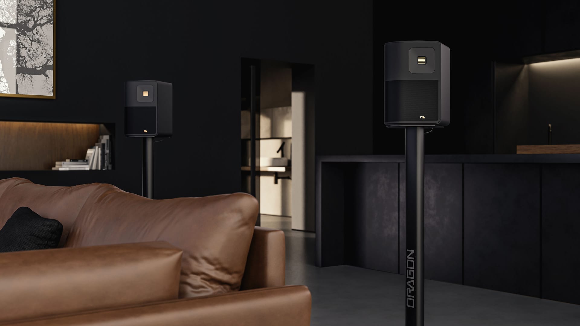 Image showing speaker stands for dragon surround speakers